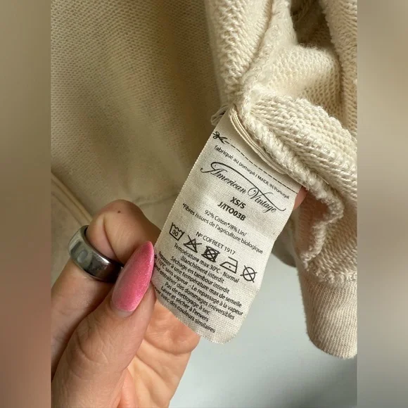 American Vintage Itonay Hoodie Cream Zip-Up Hoodie XS/S Cotton and Linen Jacket - Picture 10 of 13